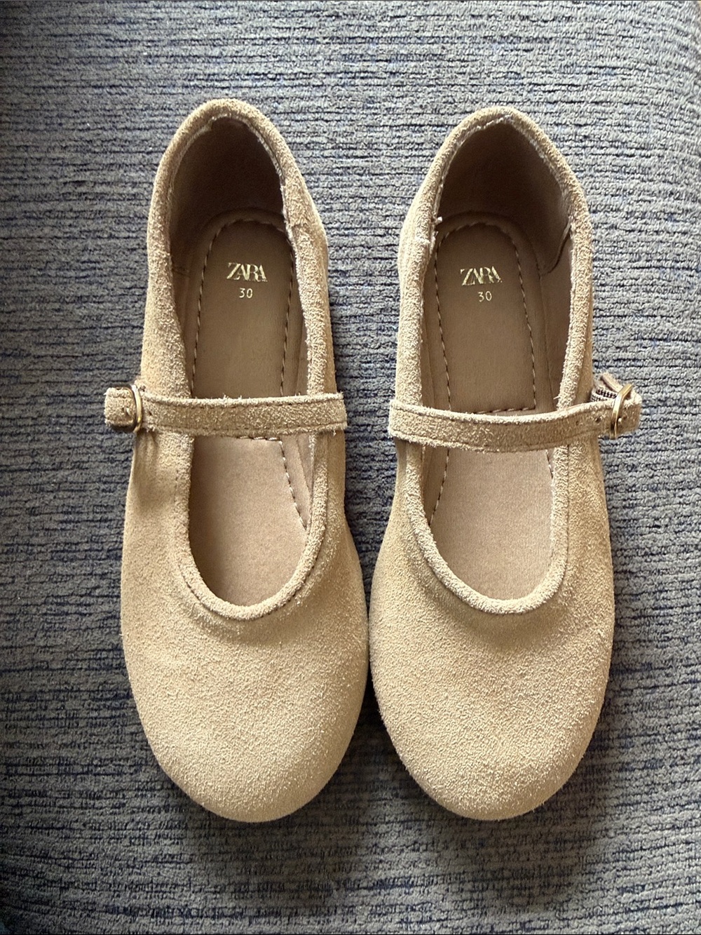 ZARA Girls Suede Mary Jane Shoes in Beige